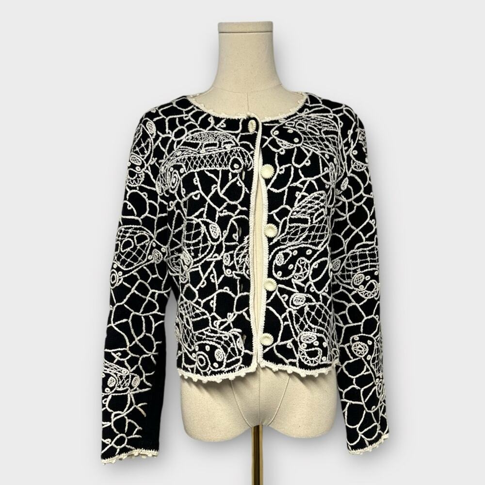 Michael Simon Vintage Car Embroidered Cardigan Sweater - Picture 2 of 6